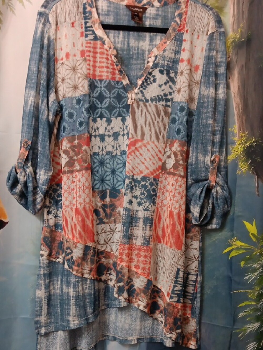Multiples Denim-Style Patch Tunic - Blue, Brown